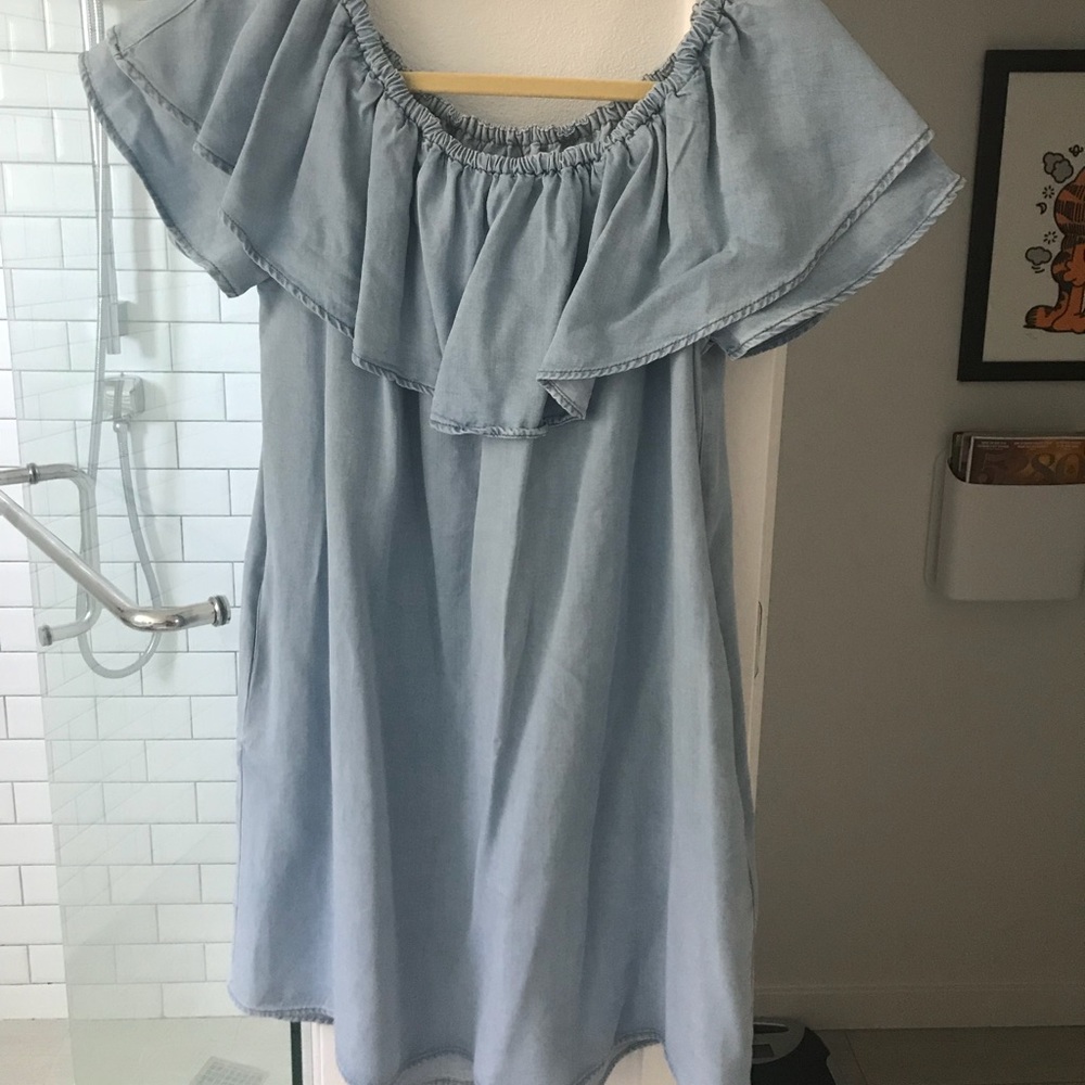 Zara off the shoulder dress. Soft jean material